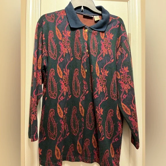 Vintage 80s- 90s black and print long sleeve blouse size medium - Picture 1 of 9